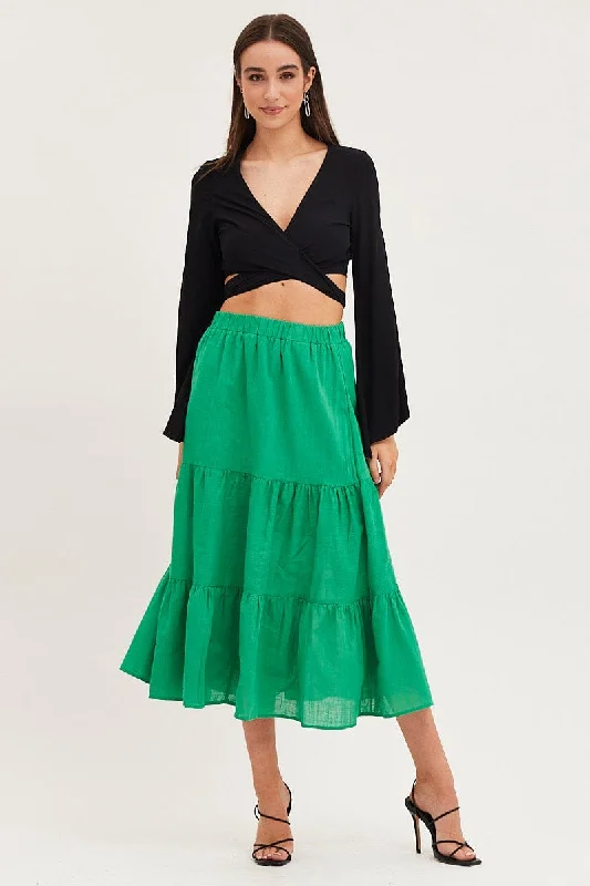 Top 10 Women's Online Clothing Stores Green Midi Skirt High Rise