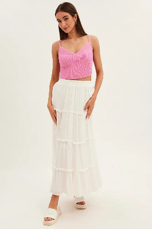 Online Boutiques Best White Maxi Skirt High Rise Tiered