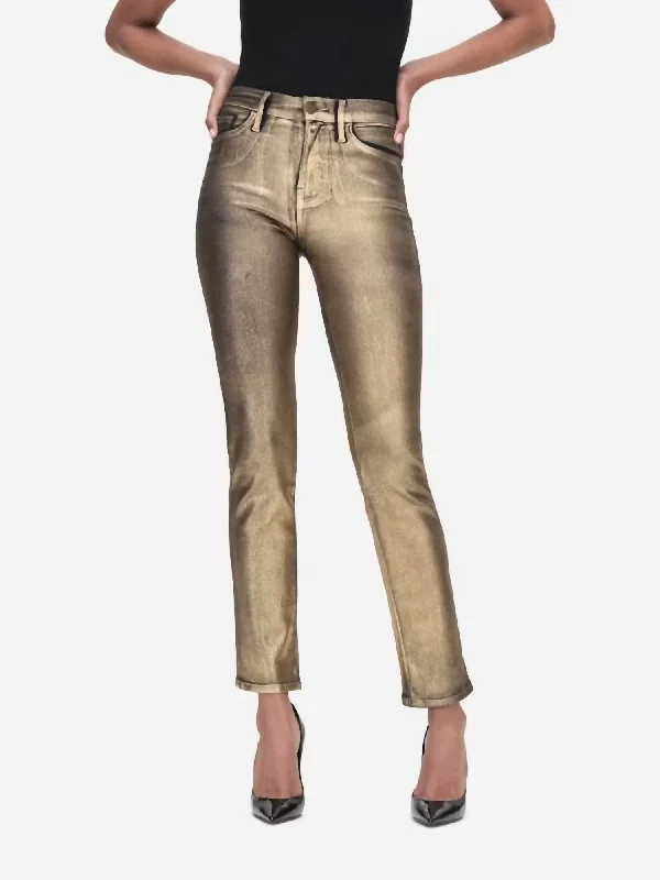 Luxury Women's Clothes Le High Straight Coated In Gold Chrome