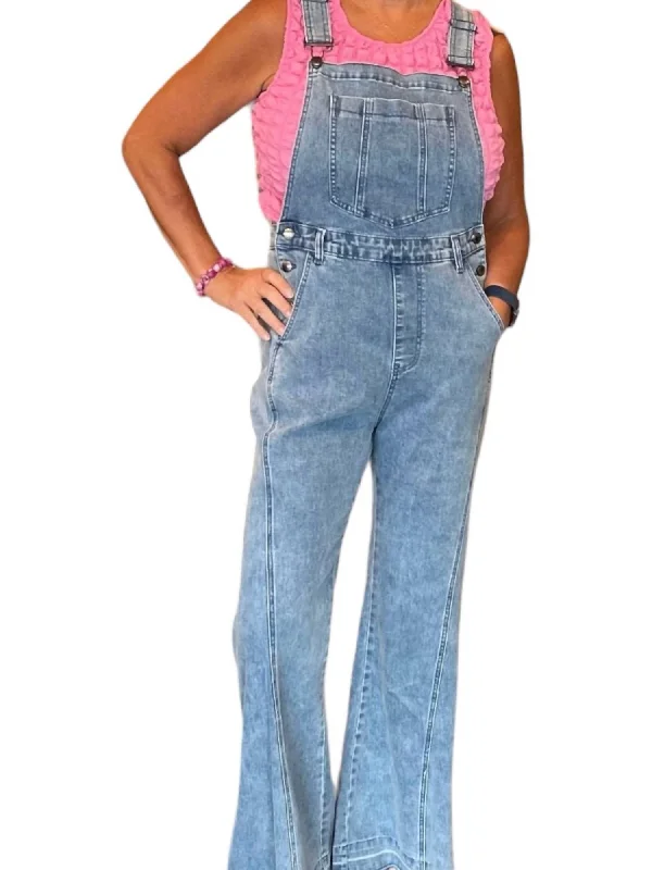 Outfits For Women Denim Bell Bottom Overalls In Light Denim