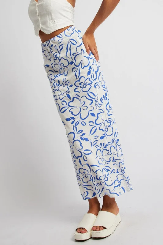 Fashion Women's Clothing Blue Abstract Maxi Bias Skirt