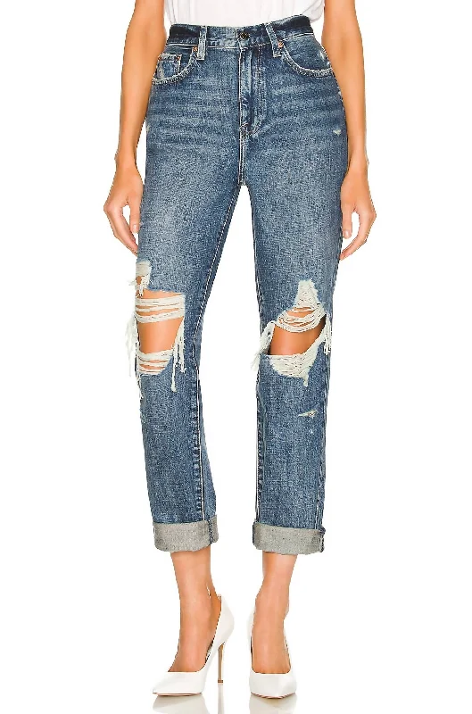 Online Impressions Boutique Presley High Rise Relaxed Roller Jean In Eternal Destructed