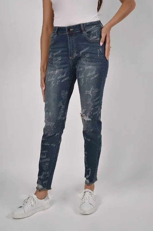 Affordable Women's Clothing Print Jean In Denim