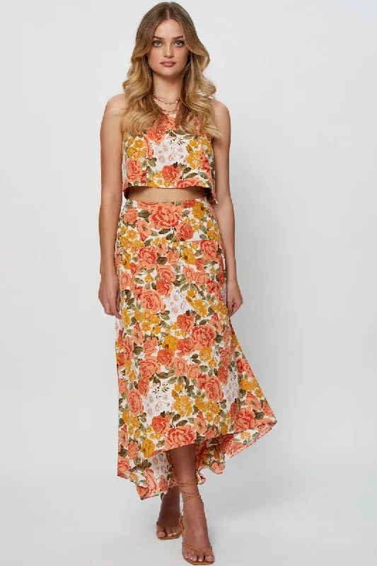 Trendy Women's Dresses Online Print Maxi Skirt High Rise