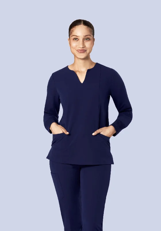 Women's Workout Garments Long Sleeve Notch Neck Top Navy