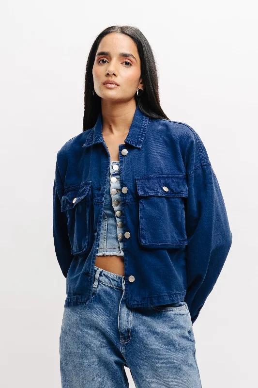 Elegant Women's Attire Blue Oversized Denim Jacket