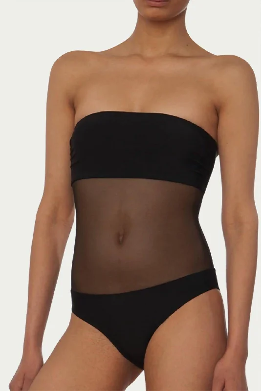 Chic Clothing For Women Mesh-Paneled Bandeau Swimsuit In Black