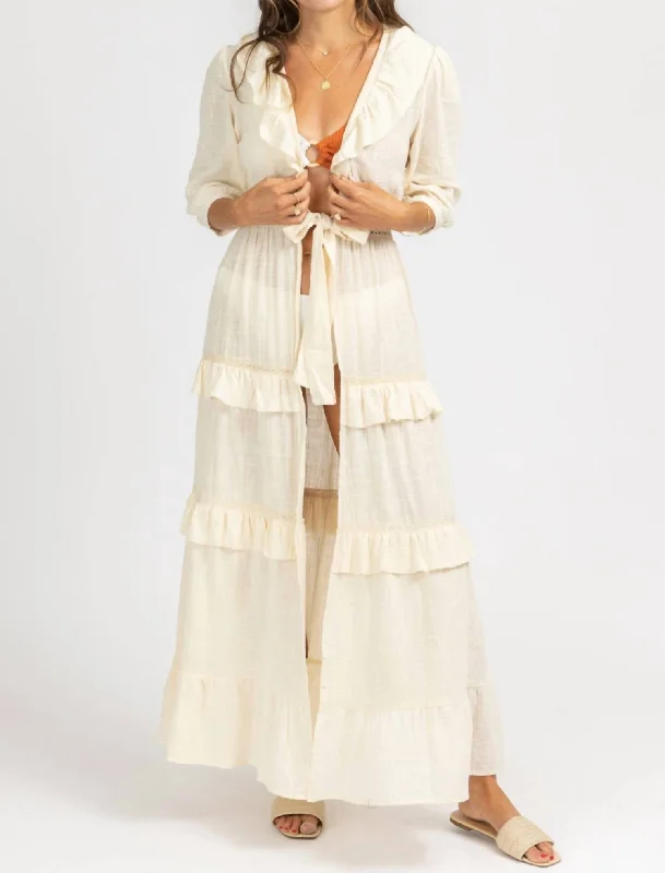 Trendy Online Boutiques Gauze Ruffle Duster Coverup In Neutral