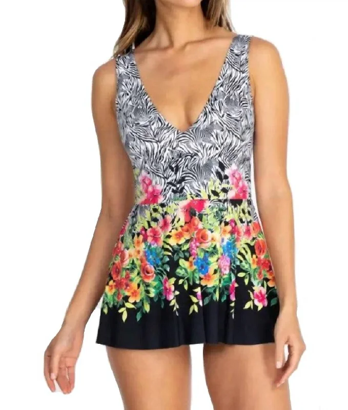 Cheap Women's Clothing Online Rose Skirted One Piece In Multi