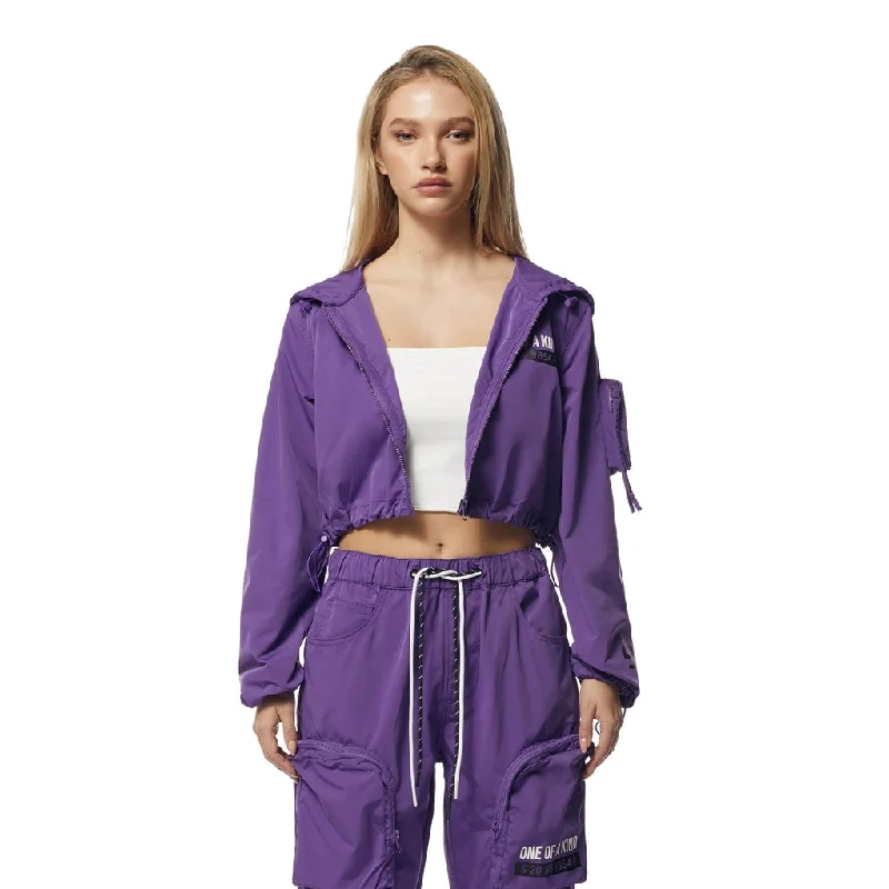 Women's Activewear Outfit Cropped Windbreaker Full Zip Jacket - Concord