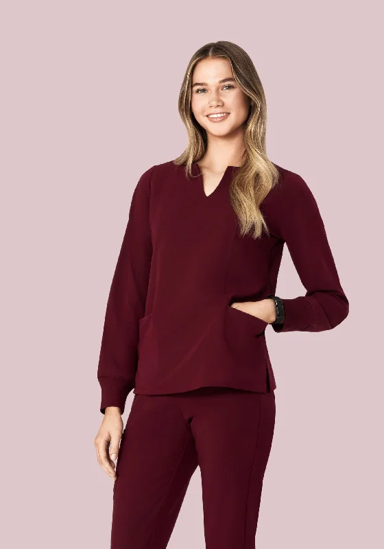 Women's Resort Apparel Long Sleeve Notch Neck Top Wine