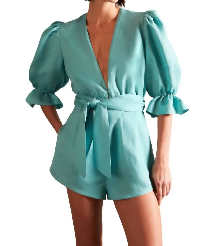 Chic Women's Outfit Vintage Orchid Solid Playsuit In Turquoise