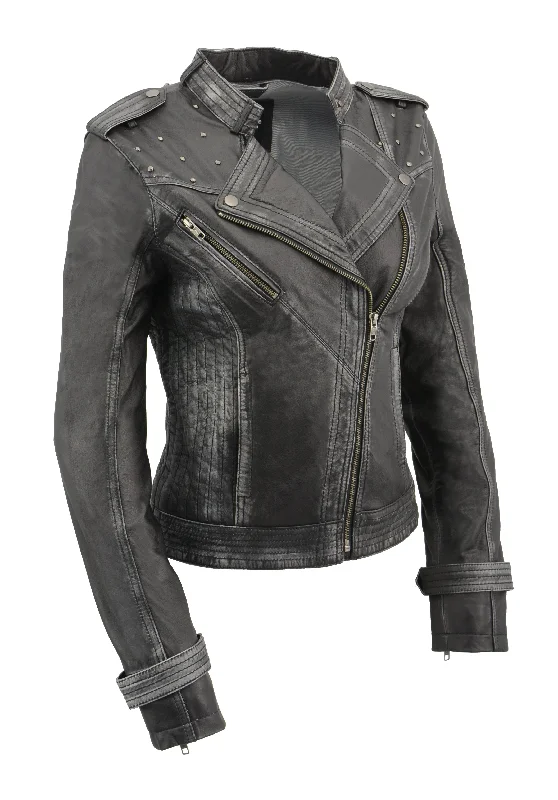 Women's Casual Wear Outfit Milwaukee Leather SFL2840 Women's Black Sheepskin Leather Asymmetrical