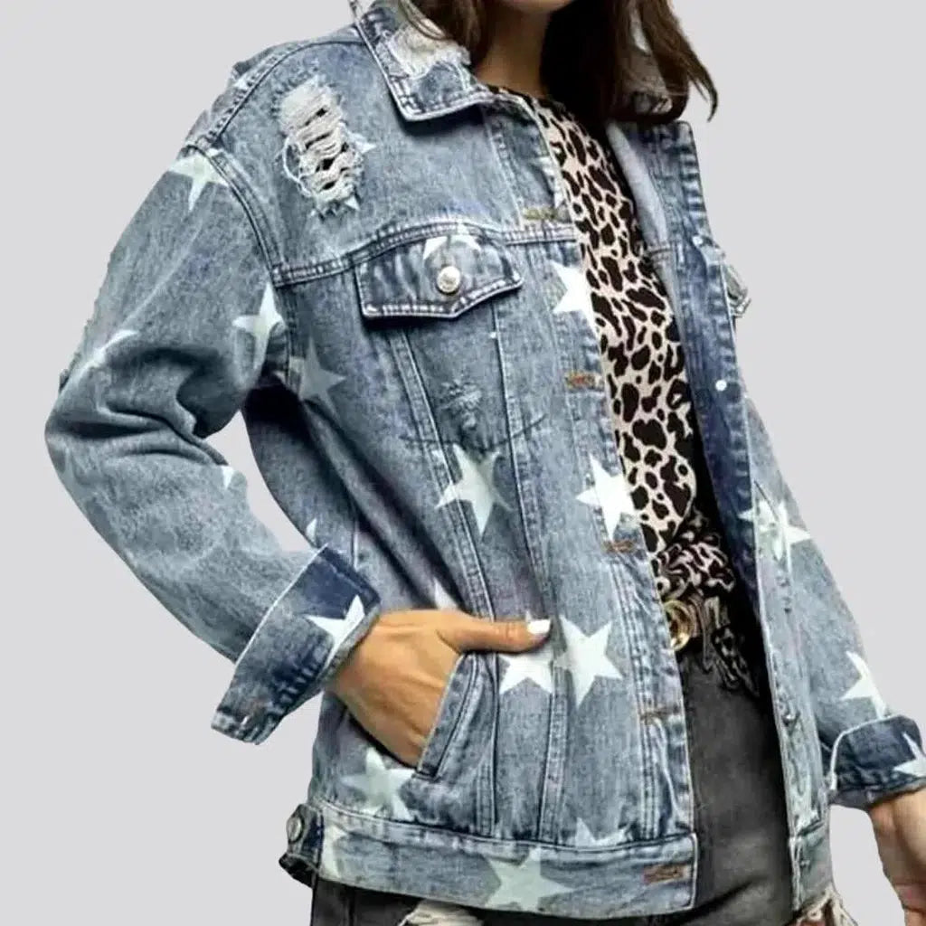 Women's Date Night Outfit Distressed denim jacket
 for ladies