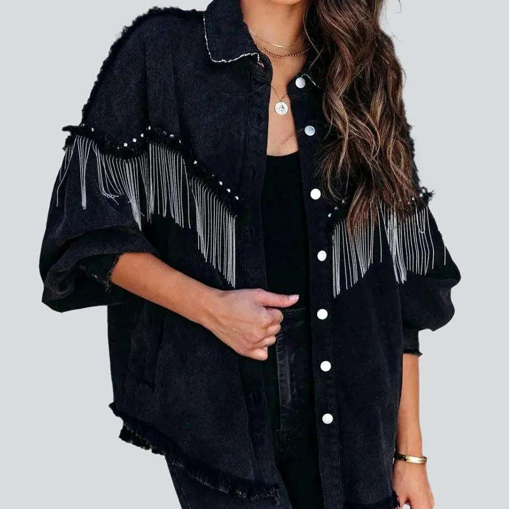 Women's Transitional Outfit Oversized fringe women's denim jacket