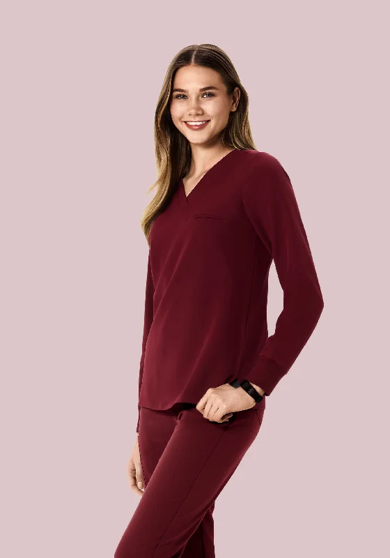 Affordable Online Boutiques Long Sleeve One Pocket Top Wine