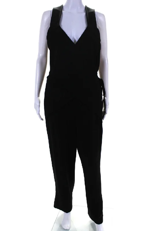 Affordable Women's Clothing Online Derek Lam Womens Sleeveless V Neck Straight Leg Jumpsuit Black