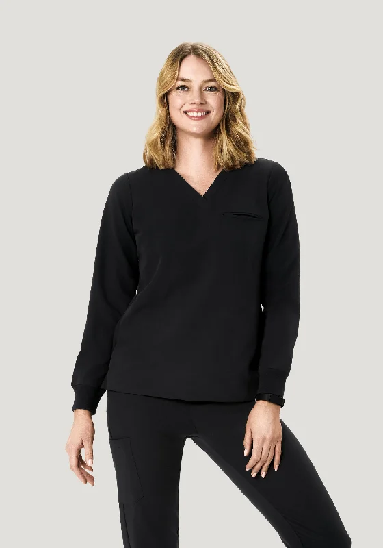 Modern Women's Apparel Long Sleeve One Pocket Top Black