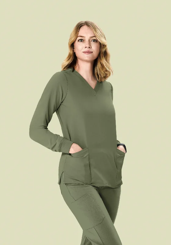 Sustainable Fashion Clothing For Women Long Sleeve 6 Pocket Top Sage