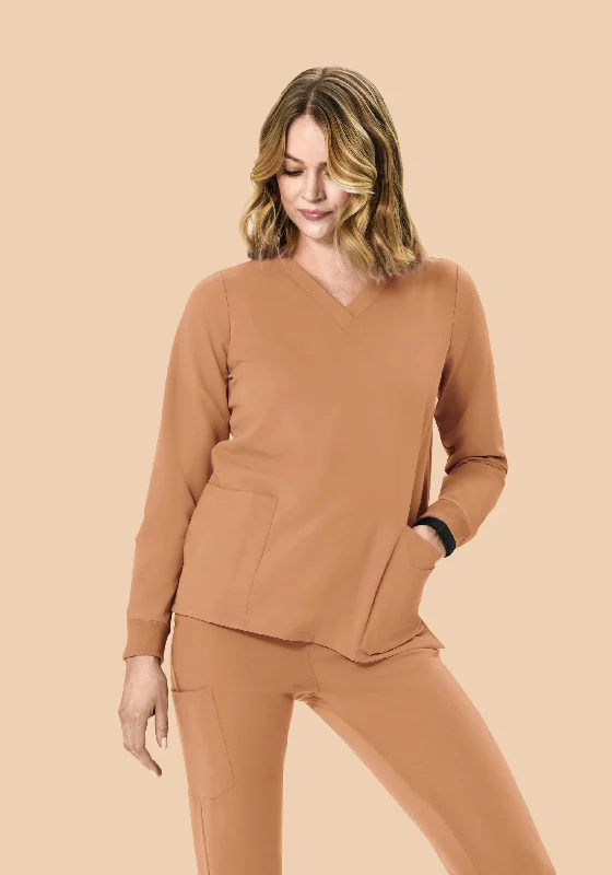 Affordable Women's Clothing Long Sleeve 6 Pocket Top Ochre