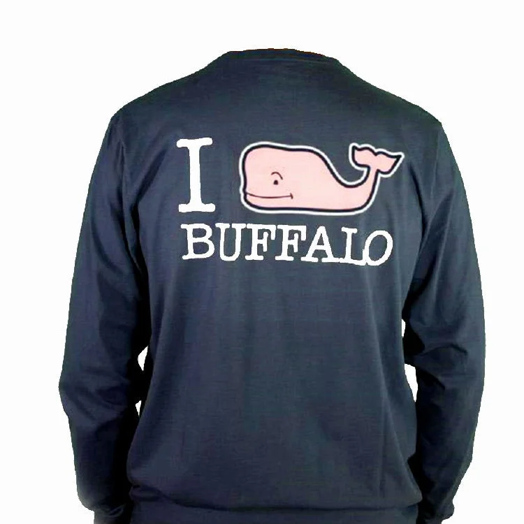 Versatile Women's Fashion I Whale Buffalo Essential Long Sleeve Navy Tee