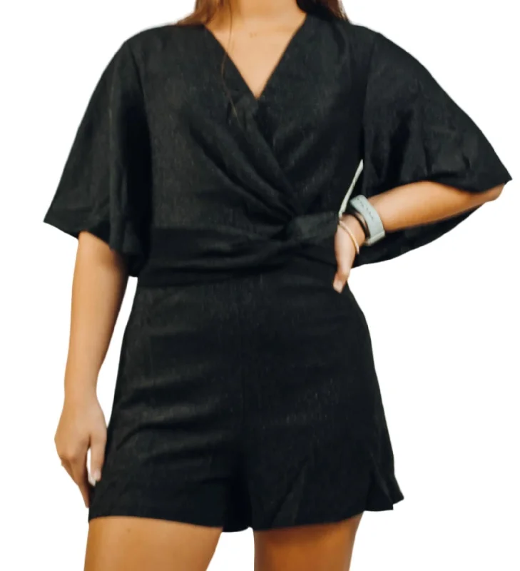 Women's Trendy Apparel Flutter Sleeve Romper In Black/silver