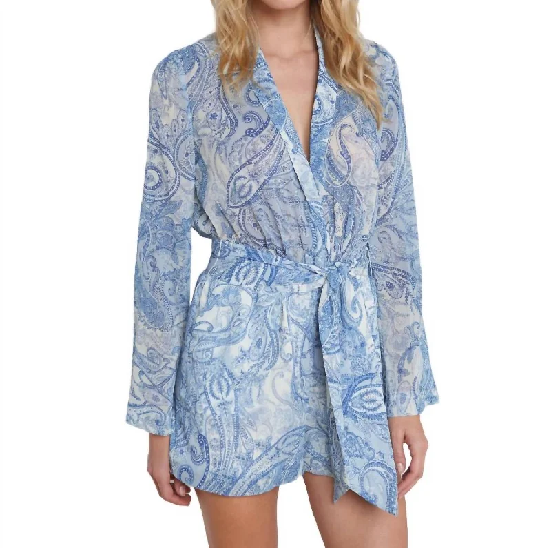 Fashionable Tops for Women Arabell Romper In Ivory/blue Decorated Paisley