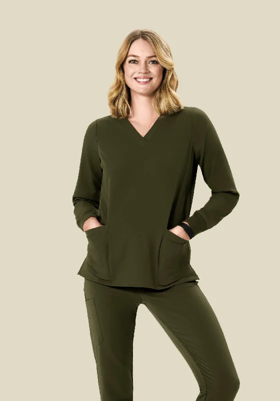 Women's Clothing For Outdoor Activities Long Sleeve 6 Pocket Top Olive