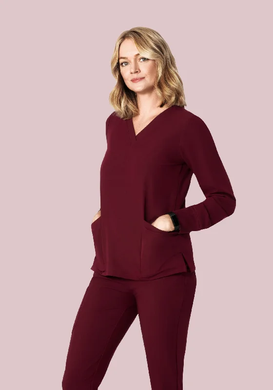 Vintage-Inspired Women's Apparel Long Sleeve 6 Pocket Top Wine