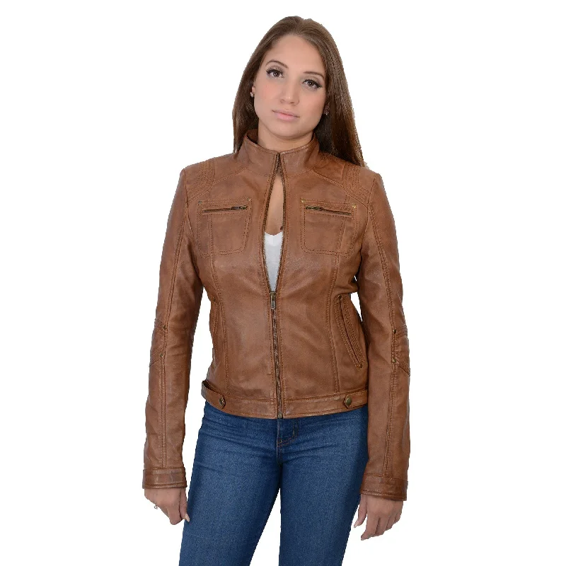 Women's Professional Outfit Milwaukee Leather SFL2800 Ladies Whiskey Stand Up Collar Racer Leather