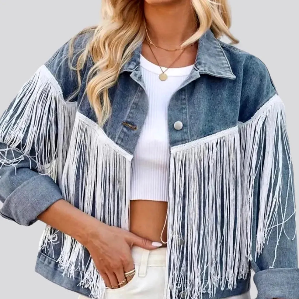 Women's Weekend Outfit Fringe jean jacket
 for women