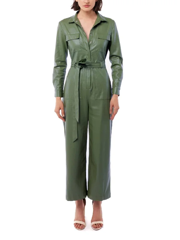 Exclusive Online Sale Meyer Faux Leather Jumpsuit In Olive