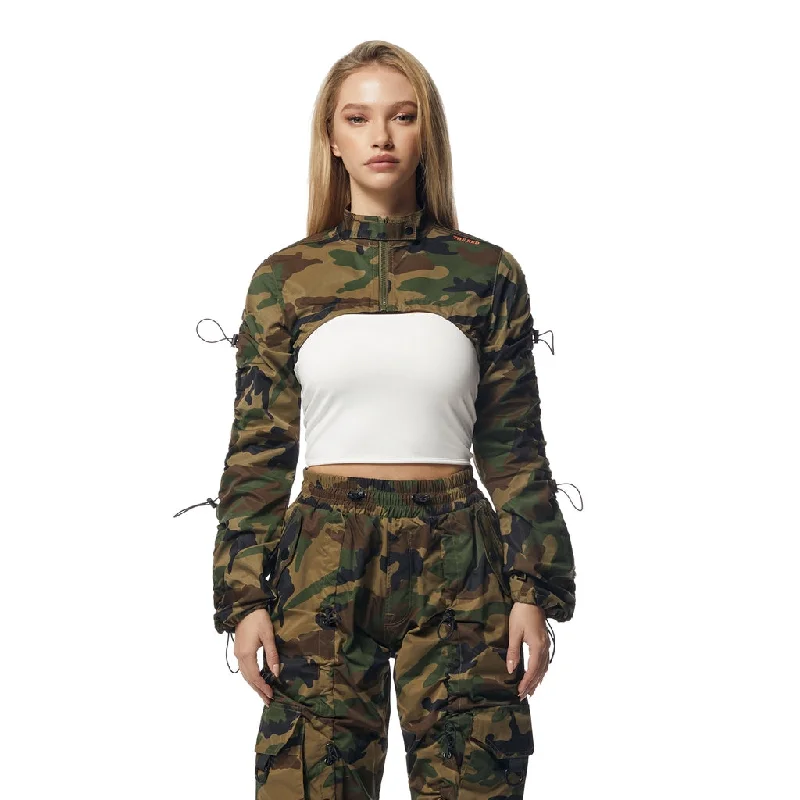 Women's Outfit For The Office Windbreaker Multi Bungee Bolero Jacket - Wood Camo