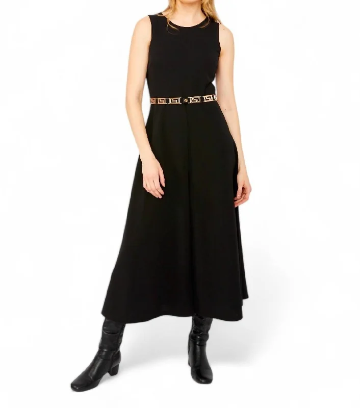 Women's Professional Attire Belted Full-Length Jumpsuit In Black