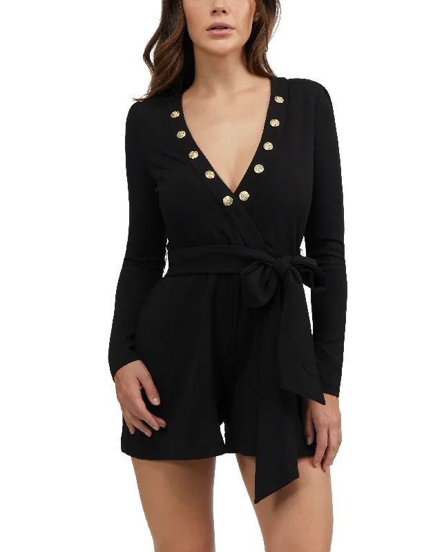 High-Fashion Women's Clothing BEBE Women's Snap Detail Belted Romper