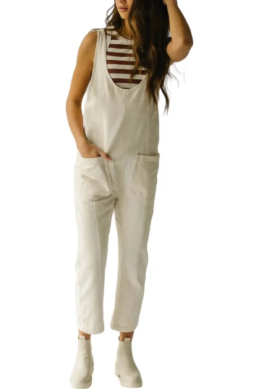 Women's Plus-Size Casual Outfit Denim Overall Jumpsuit In Ivory