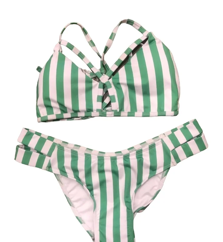 Chic Women's Garments Bruna Strappy Bikini In Green/white