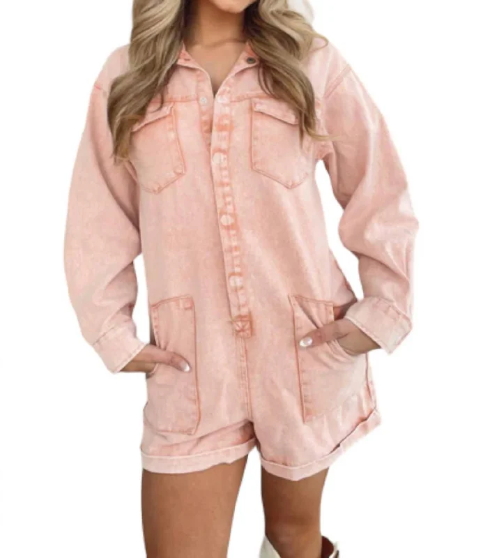 Women's Romantic Outfit Cargo Romper In Peach