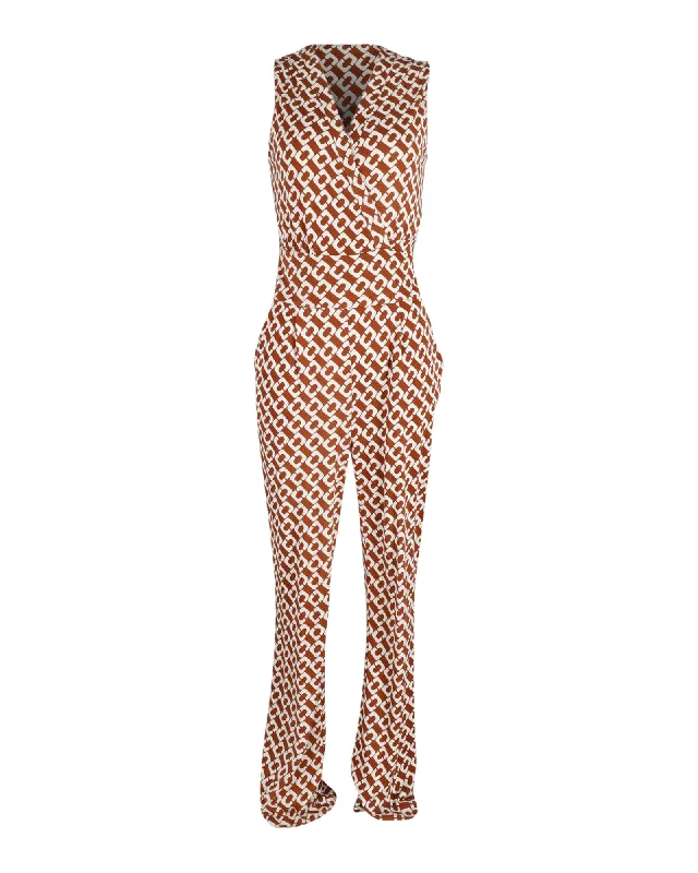 Trendy Outfits For Ladies Diane Von Furstenberg Sleeveless Printed Jumpsuit in Multicolor Silk