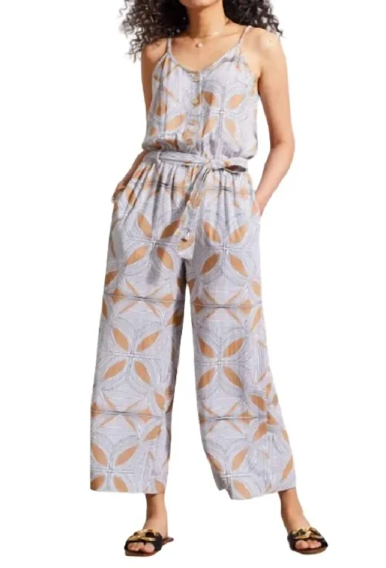 Women's Holiday Outfit Cotton Button Front Jumpsuit In Caramel