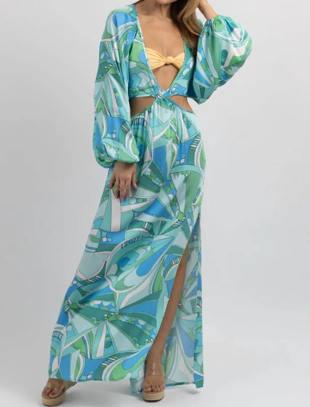 Plus Size Women's Fashion and Clothing Positano Print Cutout Coverup In Blue