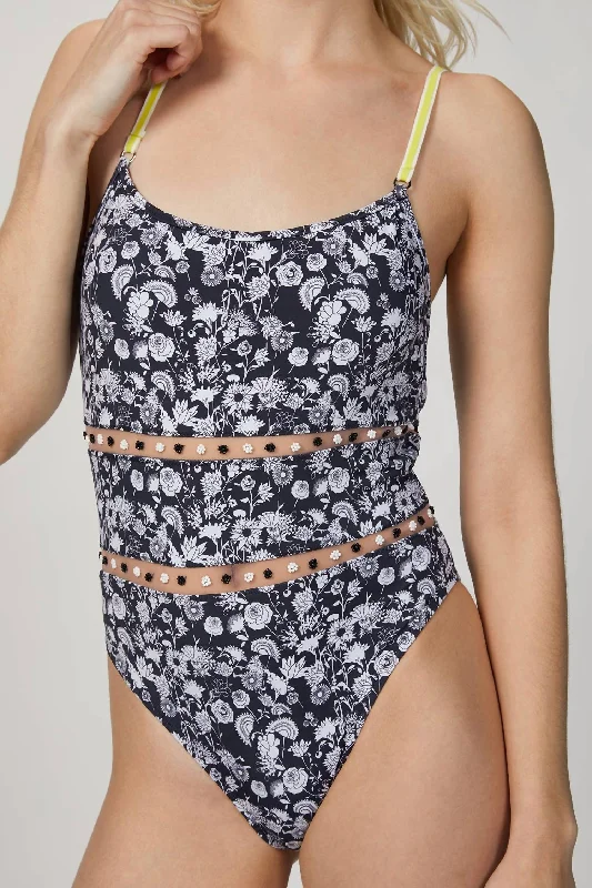 Exclusive Women's Fashion Collection Cutout One-Piece Swimsuit In Blue Mini Flowers