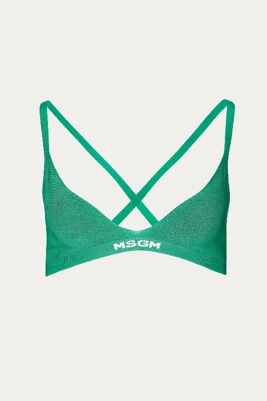 Casual Attire For Women Ribbed Knit Logo-Hem Bra In Green