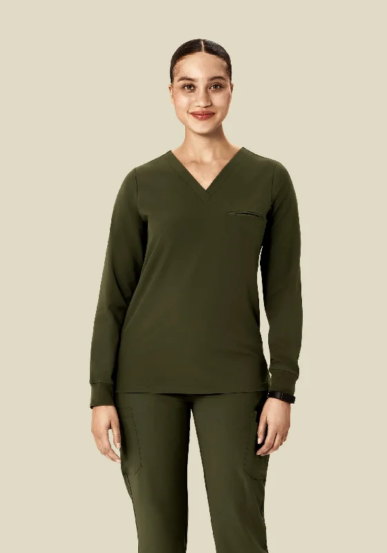 Stylish Women's Apparel Long Sleeve One Pocket Top Olive