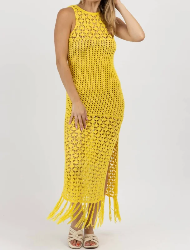 Affordable Women's Clothing Sale Online Crochet Fringe Maxi Coverup In Sunshine