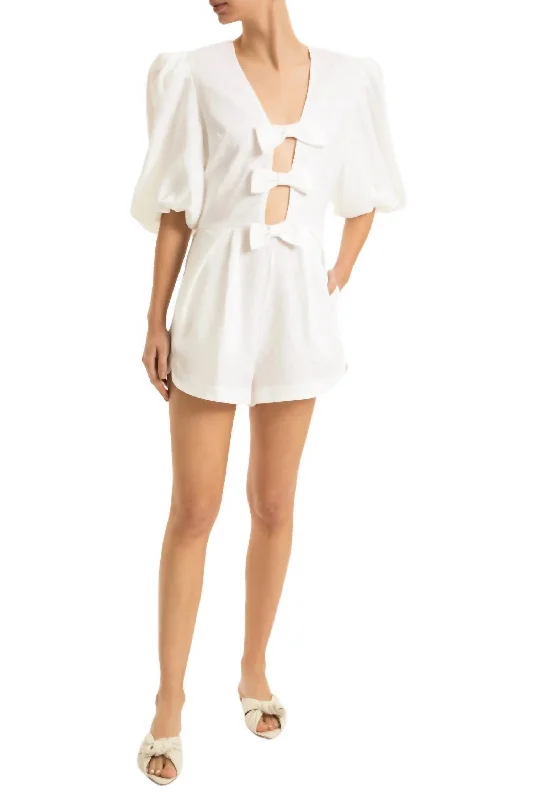 Women's Cozy Winter Attire Fantasy Solid Playsuit With Bows In White