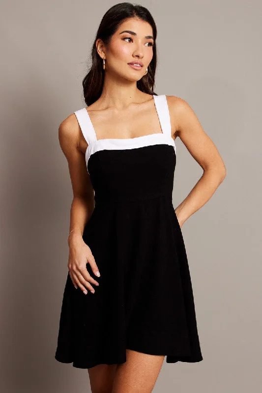 Women's Night-Out Clothes Black Fit And Flare Dress Mini