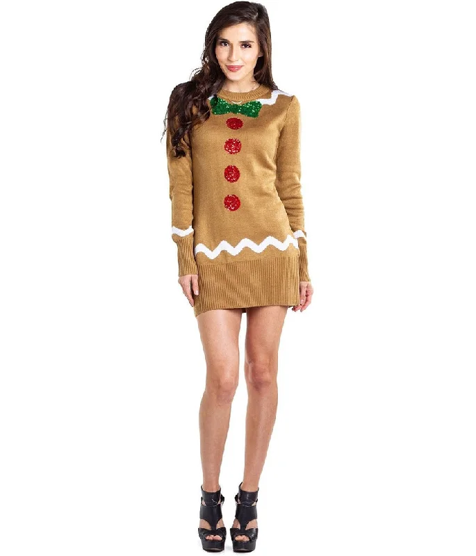 Women's Stylish Vacation Attire Women's Gingerbread Sweater Dress