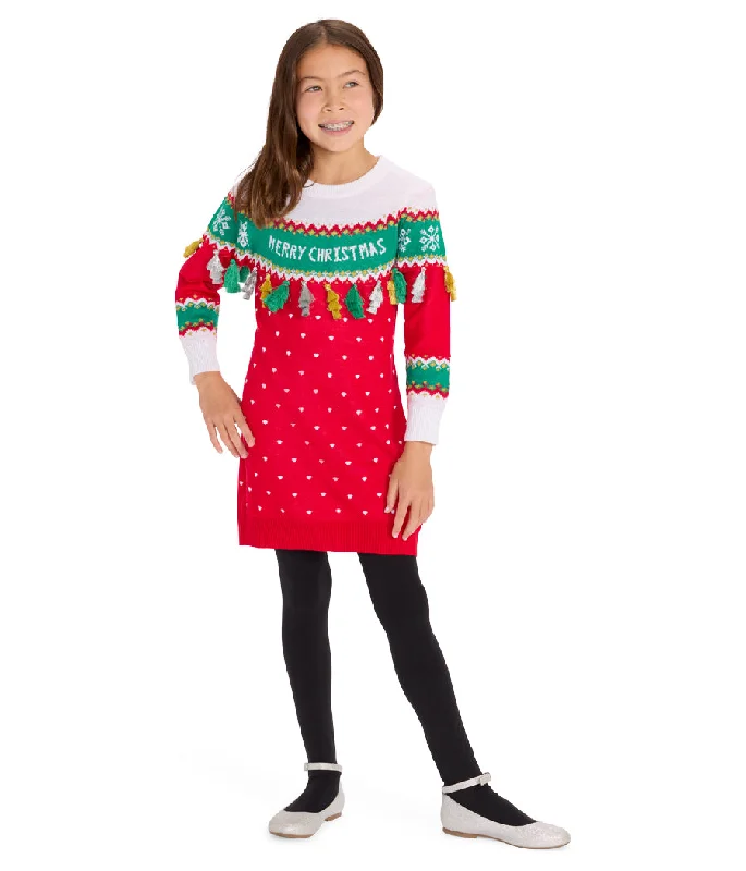 Women's Outerwear Clothing Girl's Merry Christmas Tassel Sweater Dress