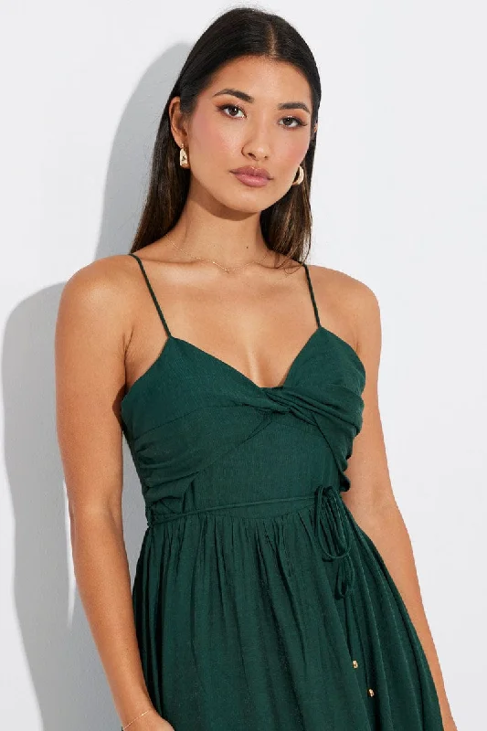 Clothes Women Green Twist Front Detail Maxi Dress